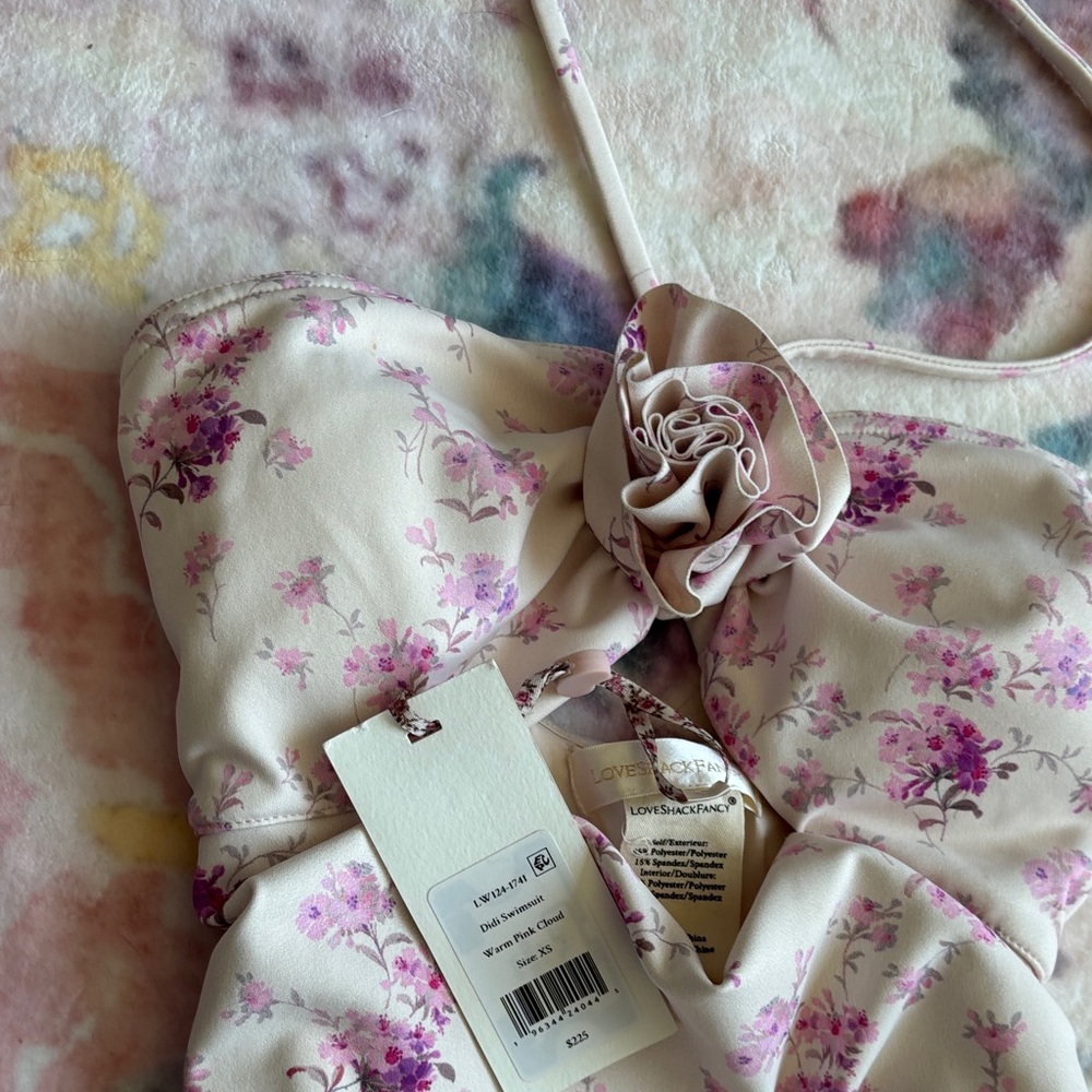 LoveShackFancy Cream Bandeau with Pink Floral Print Size XS NWT - Picture 4 of 7